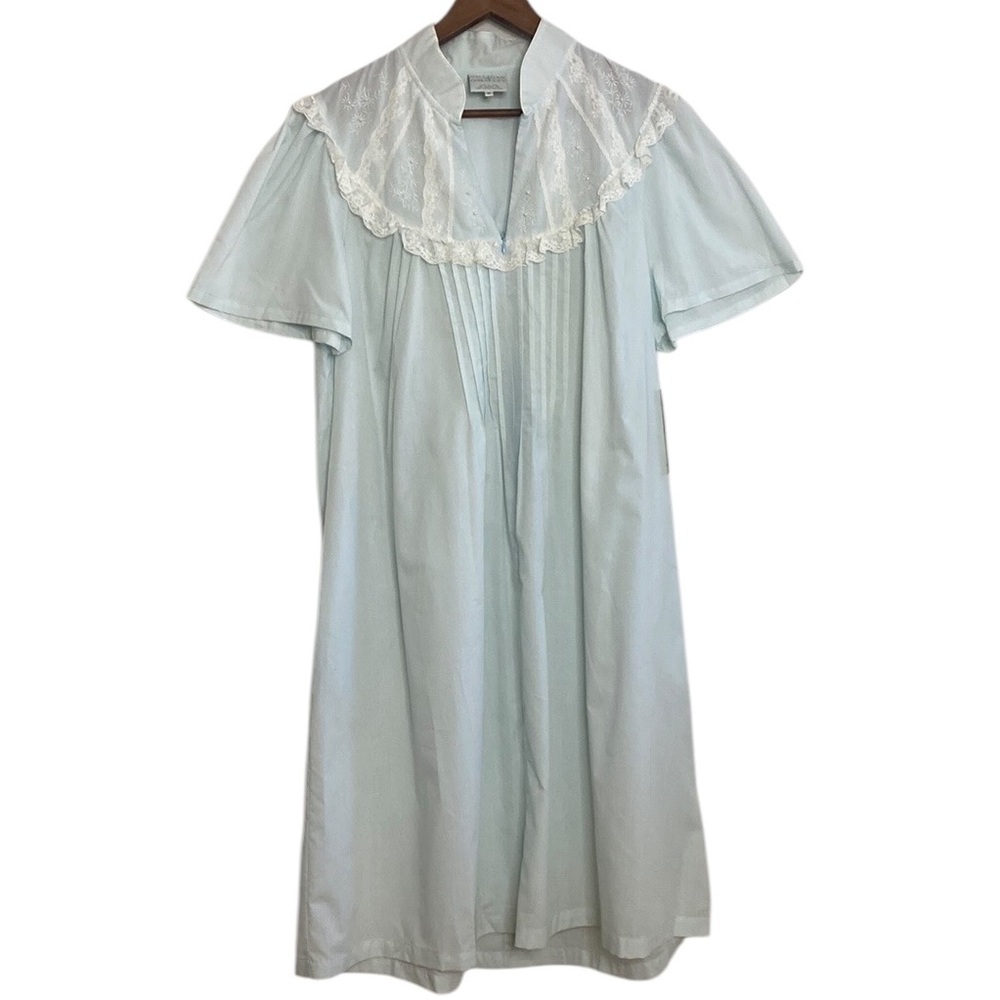 New Nightgown Women Medium Baby Blue Short Sleeve Midi Ruffle Lace Heritage